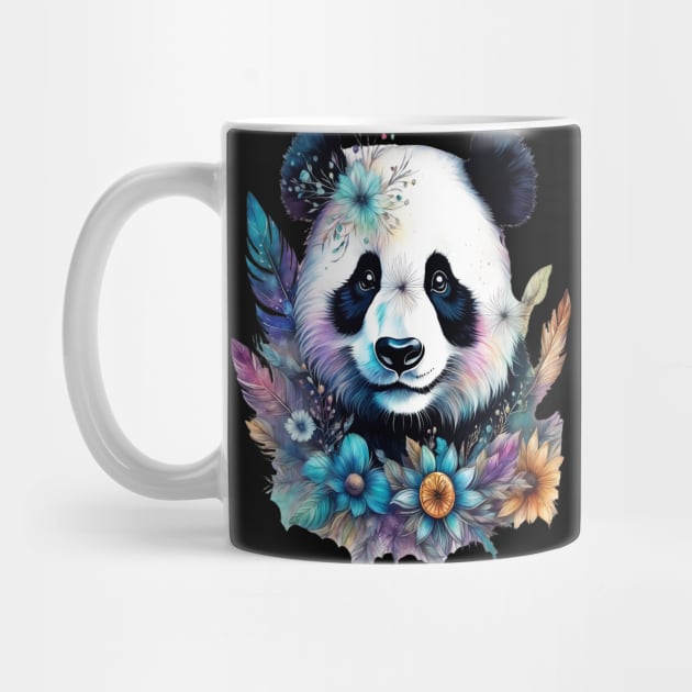 Fantasy, Watercolor, Panda Bear With Flowers and Butterflies by BirdsnStuff